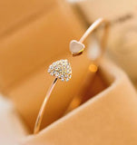 2018 Hot New Fashion Adjustable Crystal Double Heart Bow Bilezik Cuff Opening Bracelet Women Jewelry Gift Mujer Pulseras