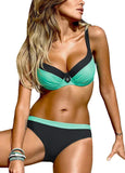 Women Color Block Bikini Set Backless Push Up Padded Underwire Bandage Swimsuit Swimwear Bathing Suit