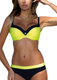 Women Color Block Bikini Set Backless Push Up Padded Underwire Bandage Swimsuit Swimwear Bathing Suit