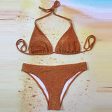 Sexy Women Glitter Halter Bikini Set Bling Sequin Biquini Swimwear Bathing Suit Push Up High Cut Swimsuit